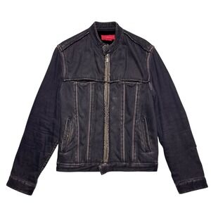 Vintage French Connection Canvas Jacket Mens Medium Distressed Black Racer Biker